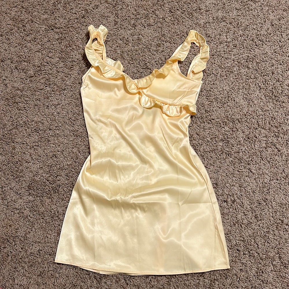 Yellow satin mini dress